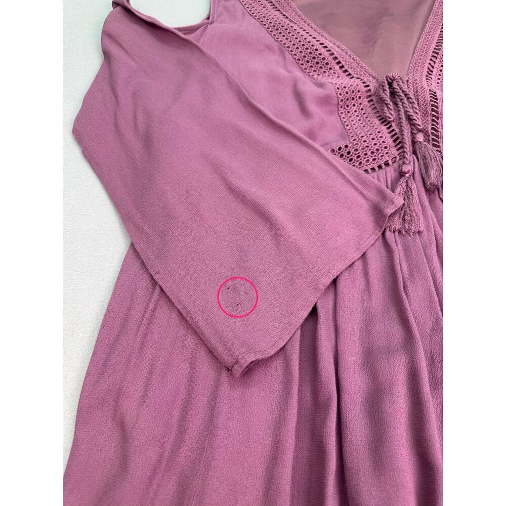 Torrid Mauve Crochet Tassel Tie Cold Shoulder Mini Dress Size 2 Boho - Picture 11 of 11
